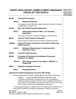 Fillable Online mn Credit involuntary unemployment insurance checklist for code 61 - mn Fax ...