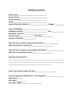 Wedding Planning Questionnaire