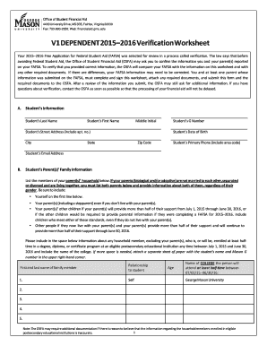 2015–2016 Verification Worksheet