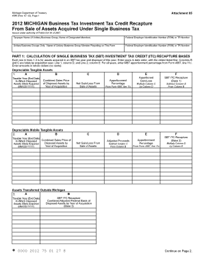 Michigan Business Tax Investment Tax Credit Recapture Form