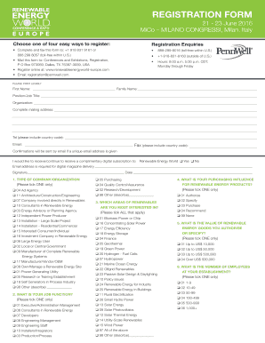 Renewable Energy World Europe Conference Registration Form