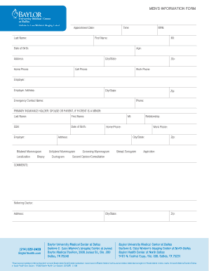 Men's Breast Health Information Form