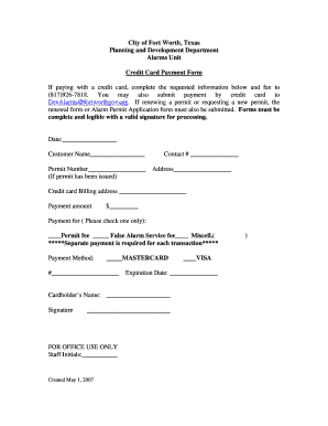 Fort Worth Alarm Permit Credit Card Payment Form
