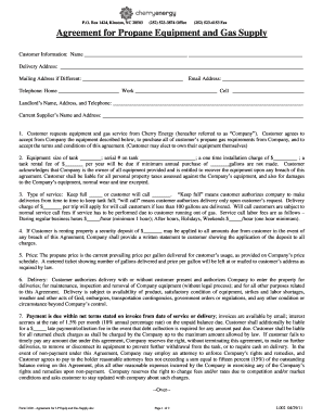 Propane Equipment and Gas Supply Agreement