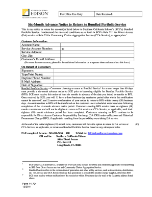 Six-Month Advance Notice to Return to Bundled Portfolio Service