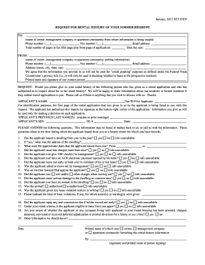 Request for Rental History Form