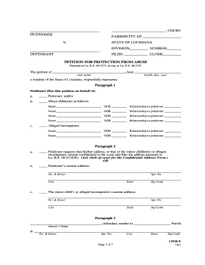 Louisiana Protection From Abuse Petition