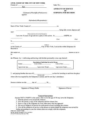 Affidavit of Service for Subpoena
