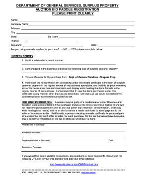 California Surplus Property Auction Bid Paddle Registration