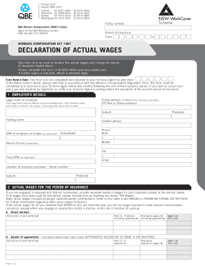 Workers Compensation Actual Wages Declaration Form