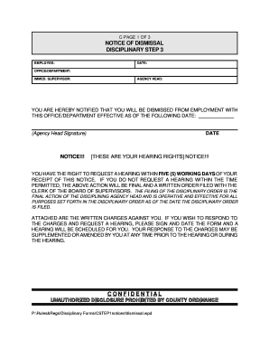 Notice of Dismissal Disciplinary Step 3