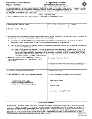 Form CA-16, Authorization for Examination and/or Treatment