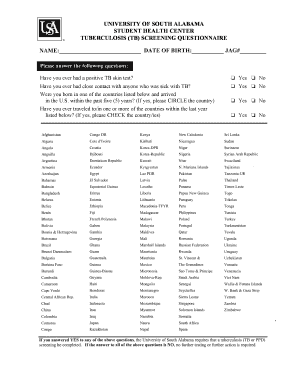Tuberculosis Screening Questionnaire