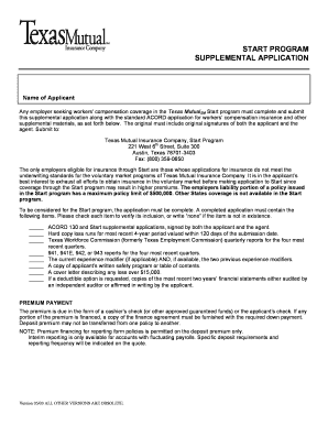 Texas Mutual Start Program Supplemental Application