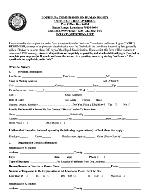 Louisiana Employment Discrimination Intake Questionnaire