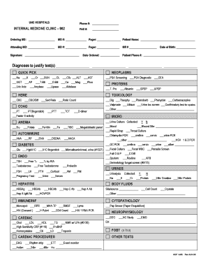 UNC Hospitals Internal Medicine Lab Test Order Form