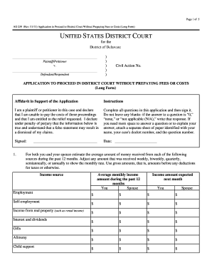 Application to Proceed in District Court Without Prepaying Fees or Costs