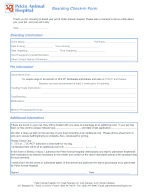 Pet Boarding Check-In Form