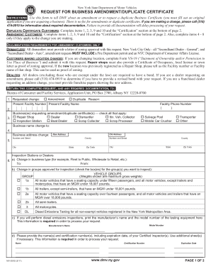 New York Business Amendment/Duplicate Certificate Request