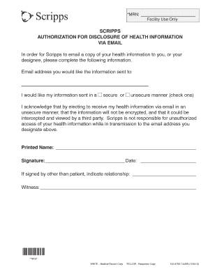 Authorization for Disclosure of Health Information via Email