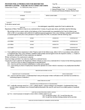 Virginia Restricted Driver's License Petition