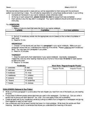 Vocabulary Homework Assignment