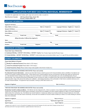 Best Doctors Canada Individual Membership Application