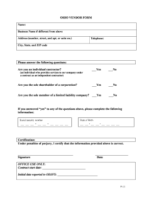 Ohio Vendor Form F-11