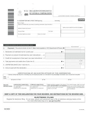 New York City Declaration of Estimated Tax