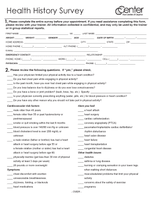 Health History Survey Form