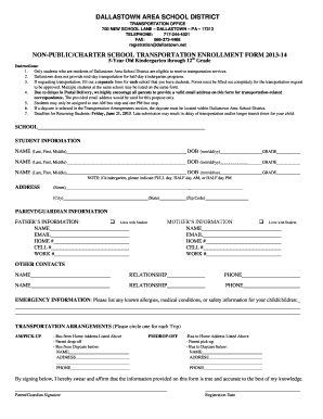 Dallastown School District Transportation Enrollment Form