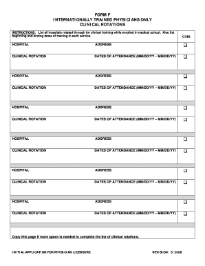 Clinical Rotation Form for Physician Licensure