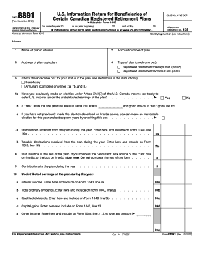 Form 8891 for Canadian Retirement Plans