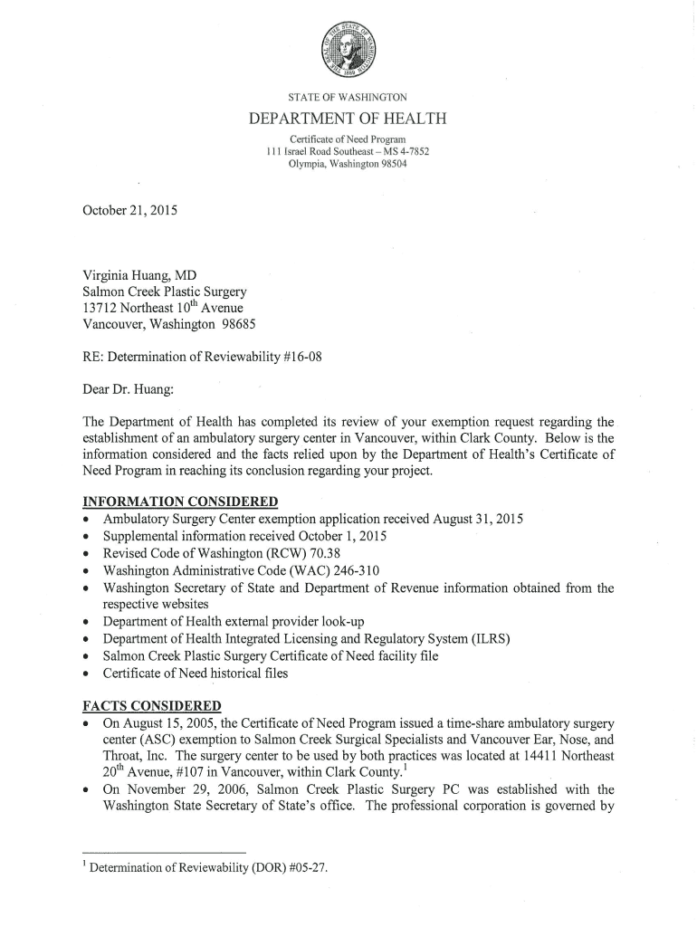 Fillable Online doh wa Salmon Creek Plastic Surgery DOR 1608 doh wa