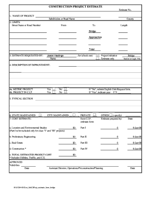 Construction Project Estimate Form