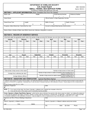 Small Vessel Sea Service Form