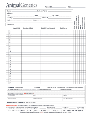 Bird DNA Testing Order Form