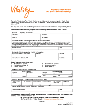 Vitality Check Biometric Screening Form