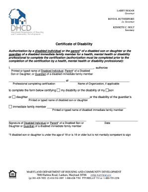 Maryland Certificate of Disability