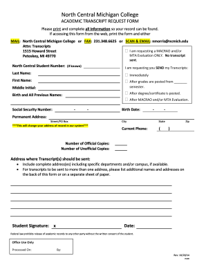 Academic Transcript Request Form
