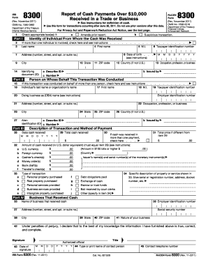 IRS Form 8300 Report of Cash Payments Over $10,000