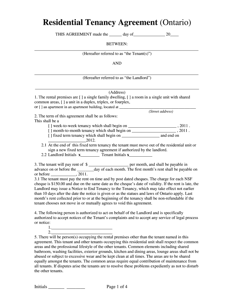 Ontario Lease Agreement Form