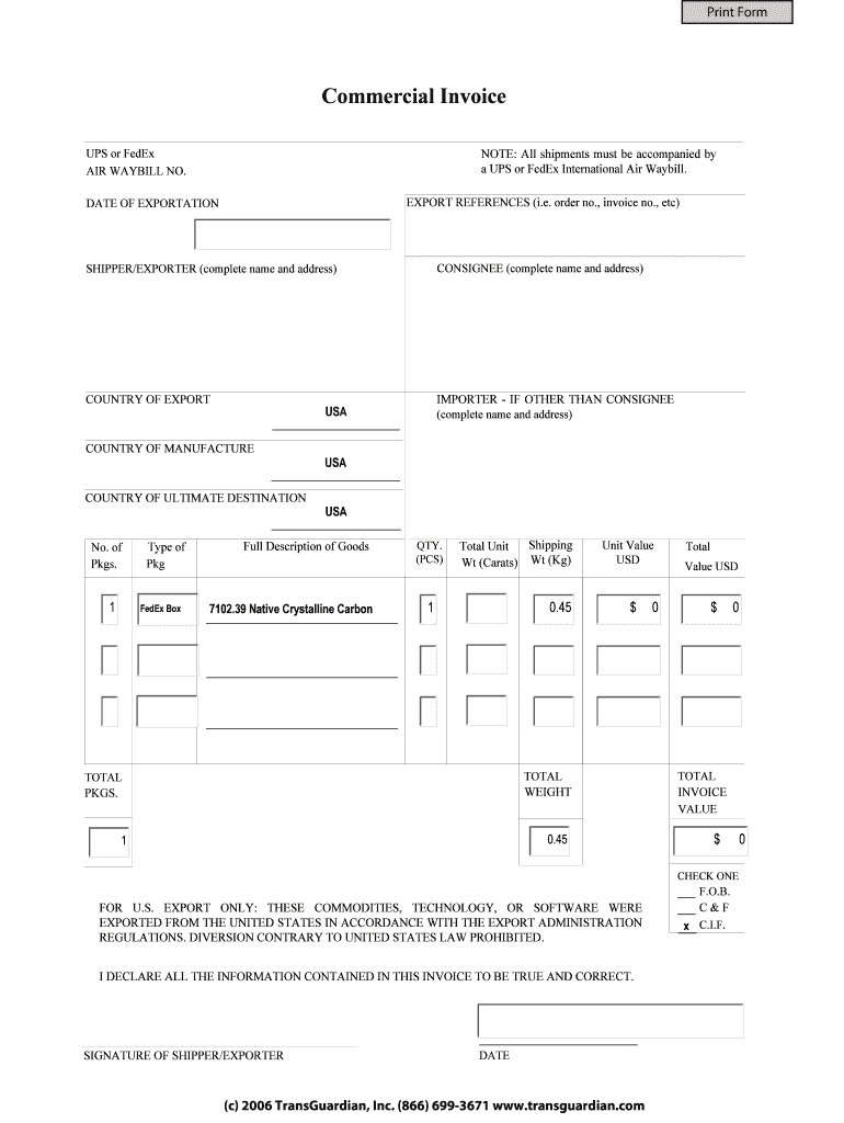 Us commercial invoice fillable form Preview on Page 1