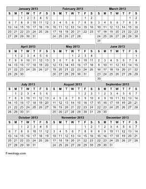 Fillable printable calendar - 2013 year at a glance fillable form