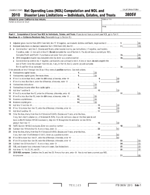 California Form 3805V Net Operating Loss Computation