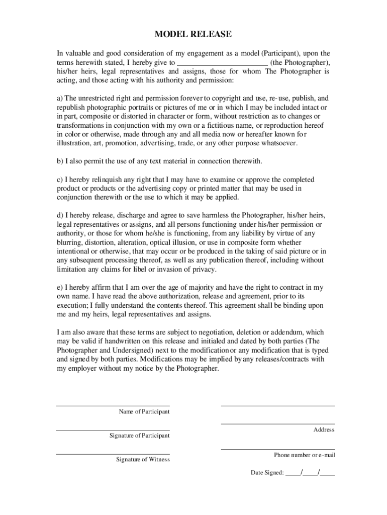 model release form pdf Preview on Page 1