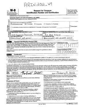 Form W-9 Request for Taxpayer Identification Number and Certification