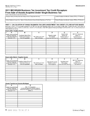 Michigan Business Tax Investment Tax Credit Recapture Form