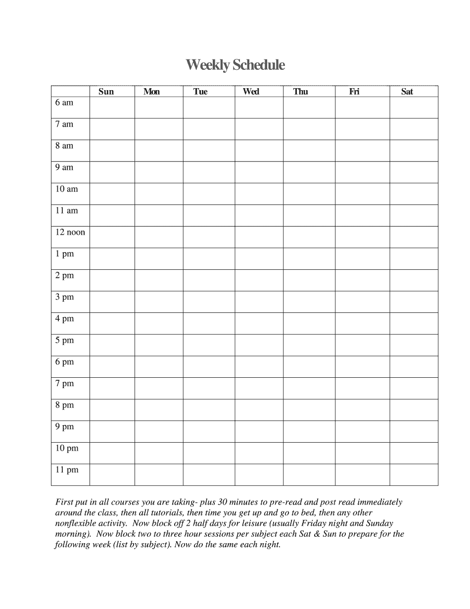 Basics of Fillable Weekly Calendar