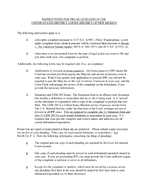 INSTRUCTIONS FOR PRO SE LITIGANTS IN THE UNITED STATES DISTRICT COURT, DISTRICT OF NEW MEXICO